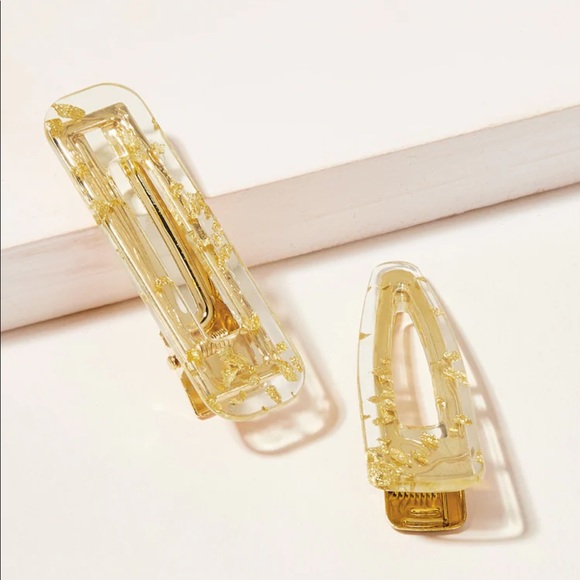 ๐ LAST SET ๐ Gold Speck Vintage Hair Clip Set - Picture 3 of 4